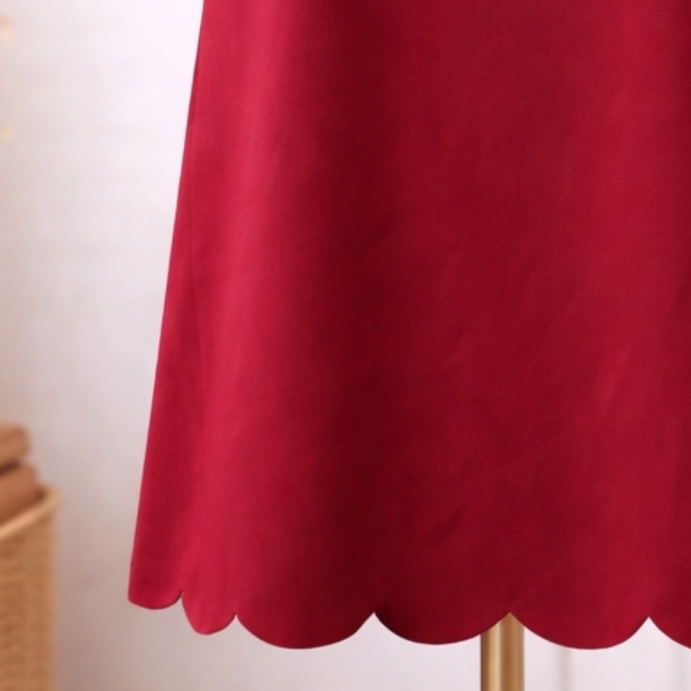Missguided Burgundy Deep V Mini Dress with Scalloped Hem (Size 14, NWT) - Picture 3 of 9